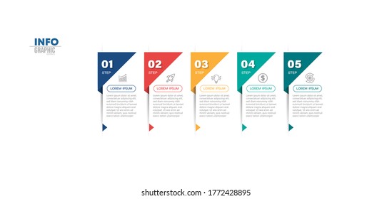 ilustración vectorial Plantilla de diseño infográfico con iconos y 5 opciones o pasos. Se puede usar para procesos, presentaciones, diseño, banner, gráfico de información.