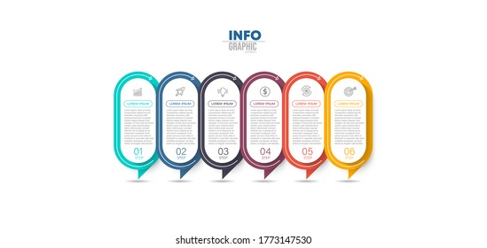ilustración vectorial Plantilla de diseño infográfico con iconos y 6 opciones o pasos. Se puede usar para procesos, presentaciones, diseño, banner, gráfico de información.