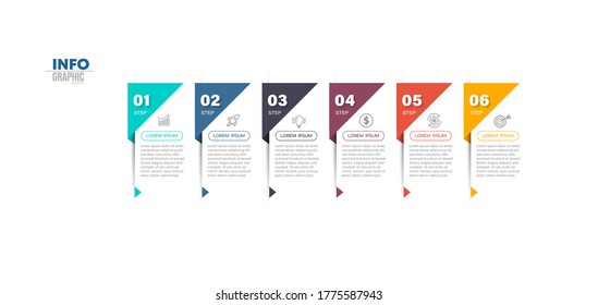 ilustración vectorial Plantilla de diseño infográfico con iconos y 6 opciones o pasos. Se puede usar para procesos, presentaciones, diseño, banner, gráfico de información.