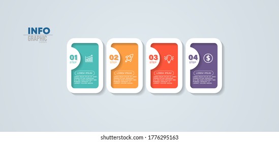 ilustración vectorial Plantilla de diseño infográfico con iconos y 4 opciones o pasos. Se puede usar para procesos, presentaciones, diseño, banner, gráfico de información.