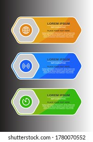 Infografische Design-Vorlage für Vektorgrafik mit Symbolen und 3 Optionen oder Schritten. Kann für Prozess, Präsentationen, Layout, Banner verwendet werden.
