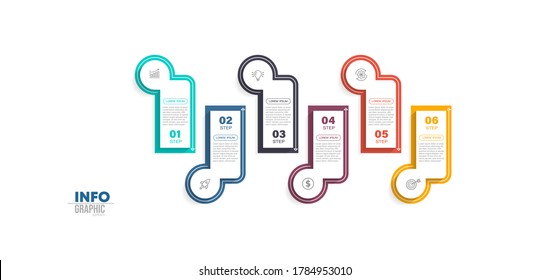 ilustración vectorial Plantilla de diseño infográfico con iconos y 6 opciones o pasos. Se puede usar para procesos, presentaciones, diseño, banner, gráfico de información.