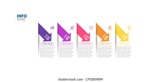 Vektorgrafik Infografische Design-Vorlage mit Symbolen und 5 Optionen oder Schritte. Kann für Prozess, Präsentationen, Layout, Banner, Infografik verwendet werden.