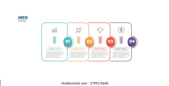 ilustración vectorial Plantilla de diseño infográfico con iconos y 4 opciones o pasos. Se puede usar para procesos, presentaciones, diseño, banner, gráfico de información.