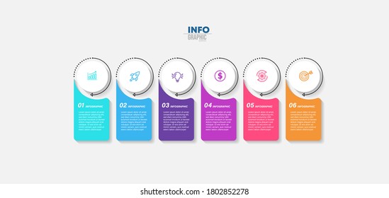 ilustración vectorial Plantilla de diseño infográfico con iconos y 6 opciones o pasos. Se puede usar para procesos, presentaciones, diseño, banner, gráfico de información.