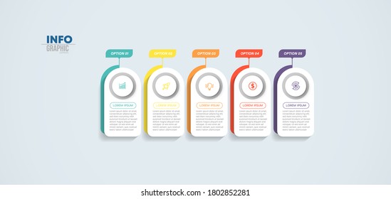 Vektorgrafik Infografische Design-Vorlage mit Symbolen und 5 Optionen oder Schritte. Kann für Prozess, Präsentationen, Layout, Banner, Infografik verwendet werden.