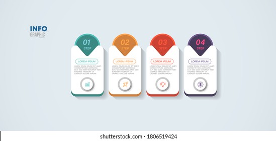 ilustración vectorial Plantilla de diseño infográfico con iconos y 4 opciones o pasos. Se puede usar para procesos, presentaciones, diseño, banner, gráfico de información.