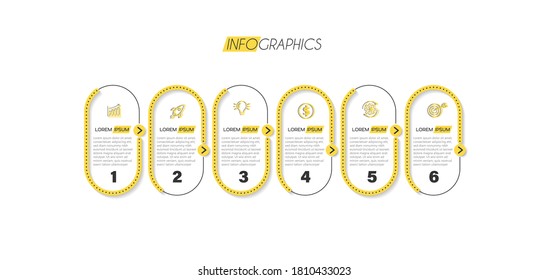 ilustración vectorial Plantilla de diseño infográfico con iconos y 6 opciones o pasos. Se puede usar para procesos, presentaciones, diseño, banner, gráfico de información.
