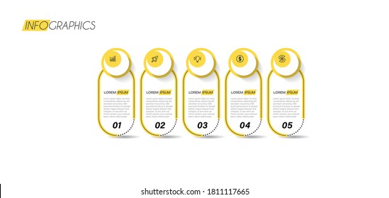 ilustración vectorial Plantilla de diseño infográfico con iconos y 5 opciones o pasos. Se puede usar para procesos, presentaciones, diseño, banner, gráfico de información.