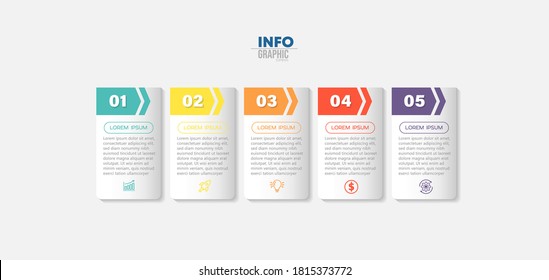 ilustración vectorial Plantilla de diseño infográfico con iconos y 5 opciones o pasos. Se puede usar para procesos, presentaciones, diseño, banner, gráfico de información.
