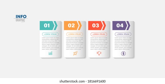 ilustración vectorial Plantilla de diseño infográfico con iconos y 4 opciones o pasos. Se puede usar para procesos, presentaciones, diseño, banner, gráfico de información.