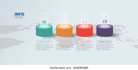 ilustración vectorial Plantilla de diseño infográfico con iconos y 4 opciones o pasos. Se puede usar para procesos, presentaciones, diseño, banner, gráfico de información.