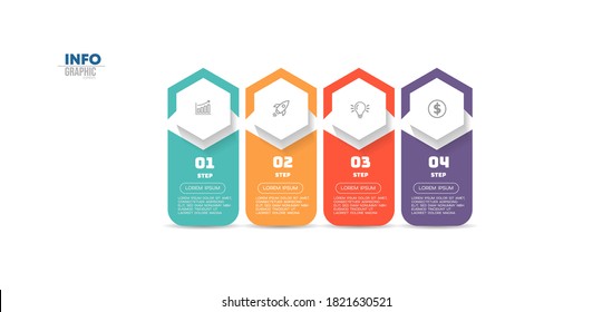 ilustración vectorial Plantilla de diseño infográfico con iconos y 4 opciones o pasos. Se puede usar para procesos, presentaciones, diseño, banner, gráfico de información.