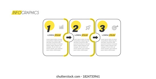 Vektorgrafik Infografische Design-Vorlage mit Symbolen und 3 Optionen oder Schritte. Kann für Prozess, Präsentationen, Layout, Banner, Infografik verwendet werden.