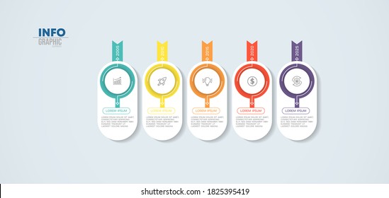ilustración vectorial Plantilla de diseño infográfico con iconos y 5 opciones o pasos. Se puede usar para procesos, presentaciones, diseño, banner, gráfico de información.