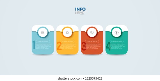 ilustración vectorial Plantilla de diseño infográfico con iconos y 4 opciones o pasos. Se puede usar para procesos, presentaciones, diseño, banner, gráfico de información.