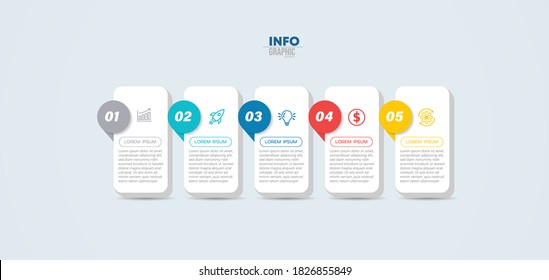 ilustración vectorial Plantilla de diseño infográfico con iconos y 5 opciones o pasos. Se puede usar para procesos, presentaciones, diseño, banner, gráfico de información.