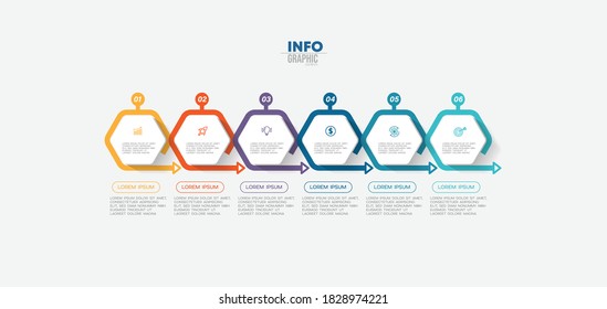 ilustración vectorial Plantilla de diseño infográfico con iconos y 6 opciones o pasos. Se puede usar para procesos, presentaciones, diseño, banner, gráfico de información.