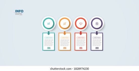 ilustración vectorial Plantilla de diseño infográfico con iconos y 4 opciones o pasos. Se puede usar para procesos, presentaciones, diseño, banner, gráfico de información.