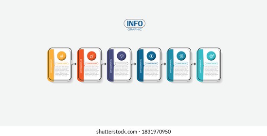 Vektorgrafik Infografische Design-Vorlage mit Symbolen und 6 Optionen oder Schritte. Kann für Prozess, Präsentationen, Layout, Banner, Infografik verwendet werden.