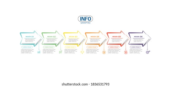 Vektorgrafik Infografische Design-Vorlage mit Symbolen und 6 Optionen oder Schritte. Kann für Prozess, Präsentationen, Layout, Banner, Infografik verwendet werden.