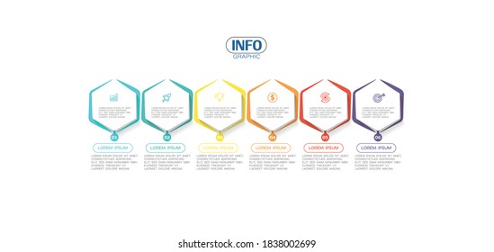Vektorgrafik Infografische Design-Vorlage mit Symbolen und 6 Optionen oder Schritte. Kann für Prozess, Präsentationen, Layout, Banner, Infografik verwendet werden.