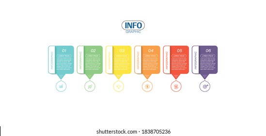 ilustración vectorial Plantilla de diseño infográfico con iconos y 6 opciones o pasos. Se puede usar para procesos, presentaciones, diseño, banner, gráfico de información.