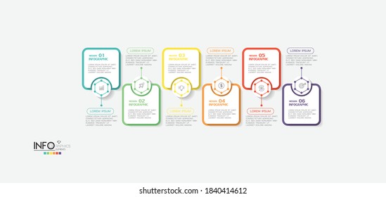 ilustración vectorial Plantilla de diseño infográfico con iconos y 6 opciones o pasos. Se puede usar para procesos, presentaciones, diseño, banner, gráfico de información.
