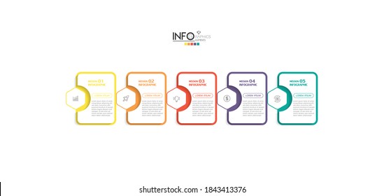 ilustración vectorial Plantilla de diseño infográfico con iconos y 5 opciones o pasos. Se puede usar para procesos, presentaciones, diseño, banner, gráfico de información.