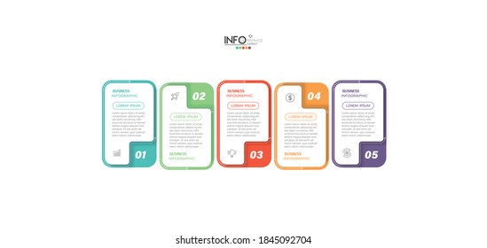 ilustración vectorial Plantilla de diseño infográfico con iconos y 5 opciones o pasos. Se puede usar para procesos, presentaciones, diseño, banner, gráfico de información.