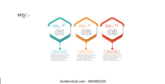 ilustración vectorial Plantilla de diseño infográfico con iconos y 3 opciones o pasos. Se puede usar para procesos, presentaciones, diseño, banner, gráfico de información.