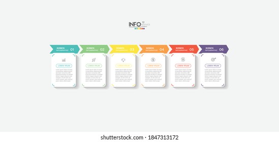ilustración vectorial Plantilla de diseño infográfico con iconos y 6 opciones o pasos. Se puede usar para procesos, presentaciones, diseño, banner, gráfico de información.