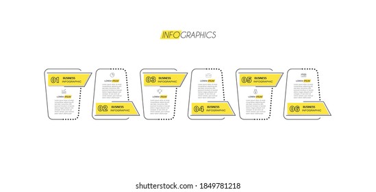 ilustración vectorial Plantilla de diseño infográfico con iconos y 6 opciones o pasos. Se puede usar para procesos, presentaciones, diseño, banner, gráfico de información.