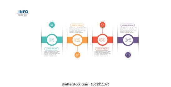 ilustración vectorial Plantilla de diseño infográfico con iconos y 4 opciones o pasos. Se puede usar para procesos, presentaciones, diseño, banner, gráfico de información.