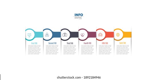 Vector Illustration Infographic Design Template With Icons And 6 Options Or Steps. Can Be Used For Process, Presentations, Layout, Banner,info Graph.