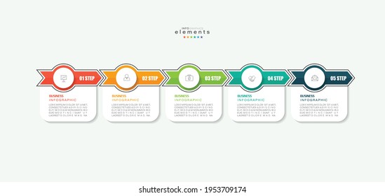 ilustración vectorial Plantilla de diseño infográfico con iconos y 5 opciones o pasos. Se puede usar para procesos, presentaciones, diseño, banner, gráfico de información.