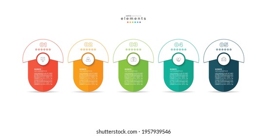 ilustración vectorial Plantilla de diseño infográfico con iconos y 5 opciones o pasos. Se puede usar para procesos, presentaciones, diseño, banner, gráfico de información.