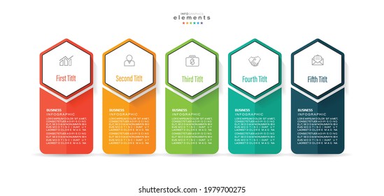 ilustración vectorial Plantilla de diseño infográfico con iconos y 5 opciones o pasos. Se puede usar para procesos, presentaciones, diseño, banner, gráfico de información.