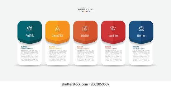 ilustración vectorial Plantilla de diseño infográfico con iconos y 5 opciones o pasos. Se puede usar para procesos, presentaciones, diseño, banner, gráfico de información.