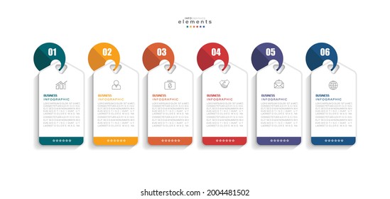 ilustración vectorial Plantilla de diseño infográfico con iconos y 6 opciones o pasos. Se puede usar para procesos, presentaciones, diseño, banner, gráfico de información.