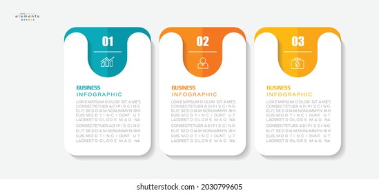 ilustración vectorial Plantilla de diseño infográfico con iconos y 3 opciones o pasos. Se puede usar para procesos, presentaciones, diseño, banner, gráfico de información.