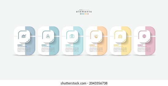 ilustración vectorial Plantilla de diseño infográfico con iconos y 6 opciones o pasos. Se puede usar para procesos, presentaciones, diseño, banner, gráfico de información.