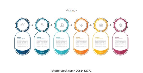 Vektorgrafik Infografische Design-Vorlage mit Symbolen und 6 Optionen oder Schritte. Kann für Prozess, Präsentationen, Layout, Banner, Infografik verwendet werden.