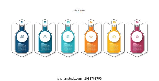 ilustración vectorial Plantilla de diseño infográfico con iconos y 6 opciones o pasos. Se puede usar para procesos, presentaciones, diseño, banner, gráfico de información.