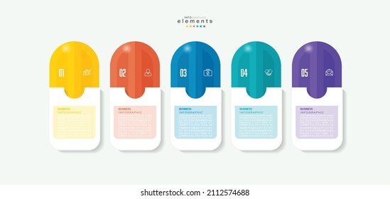 ilustración vectorial Plantilla de diseño infográfico con iconos y 5 opciones o pasos. Se puede usar para procesos, presentaciones, diseño, banner, gráfico de información.