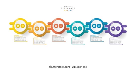 Vektorgrafik Infografische Design-Vorlage mit Symbolen und 6 Optionen oder Schritte. Kann für Prozess, Präsentationen, Layout, Banner, Infografik verwendet werden.