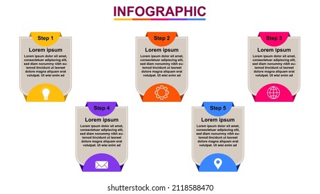 Vector illustration Infographic design template with icons and 5 options or steps. Can be used for process, presentations, layout, banner, info graph.