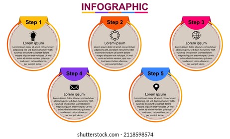 Vector illustration Infographic design template with icons and 5 options or steps. Can be used for process, presentations, layout, banner, info graph.