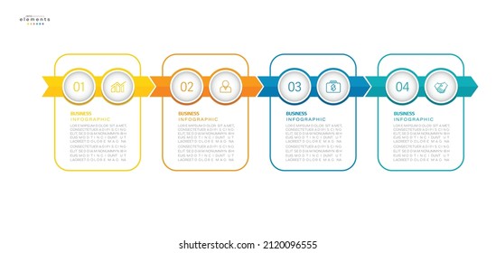 ilustración vectorial Plantilla de diseño infográfico con iconos y 4 opciones o pasos. Se puede usar para procesos, presentaciones, diseño, banner, gráfico de información.