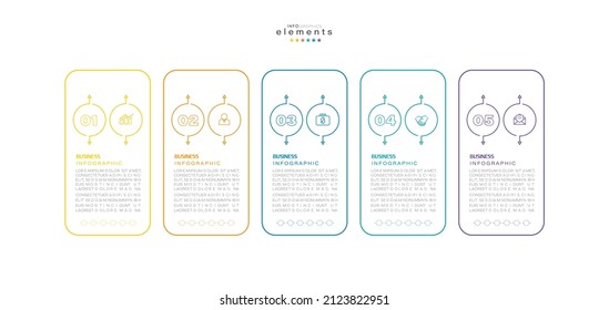 ilustración vectorial Plantilla de diseño infográfico con iconos y 5 opciones o pasos. Se puede usar para procesos, presentaciones, diseño, banner, gráfico de información.